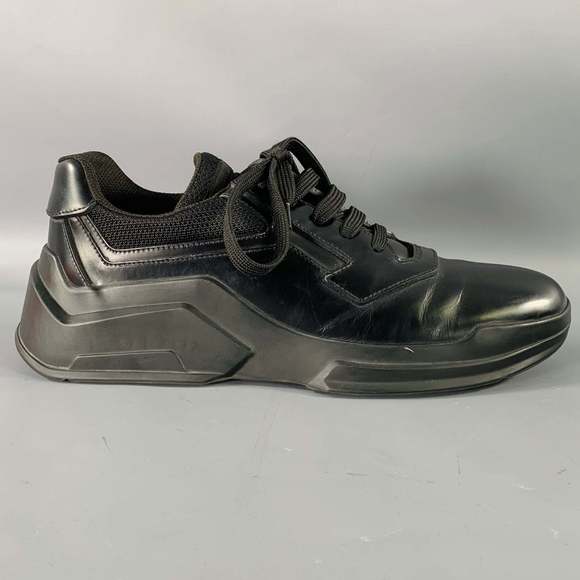 PRADA Black Mesh Leather Sneakers - Picture 2 of 11